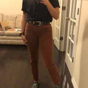 Frayed bottom corduroy pants